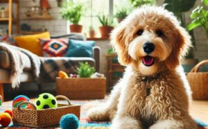 Goldendoodle with wavy fur.